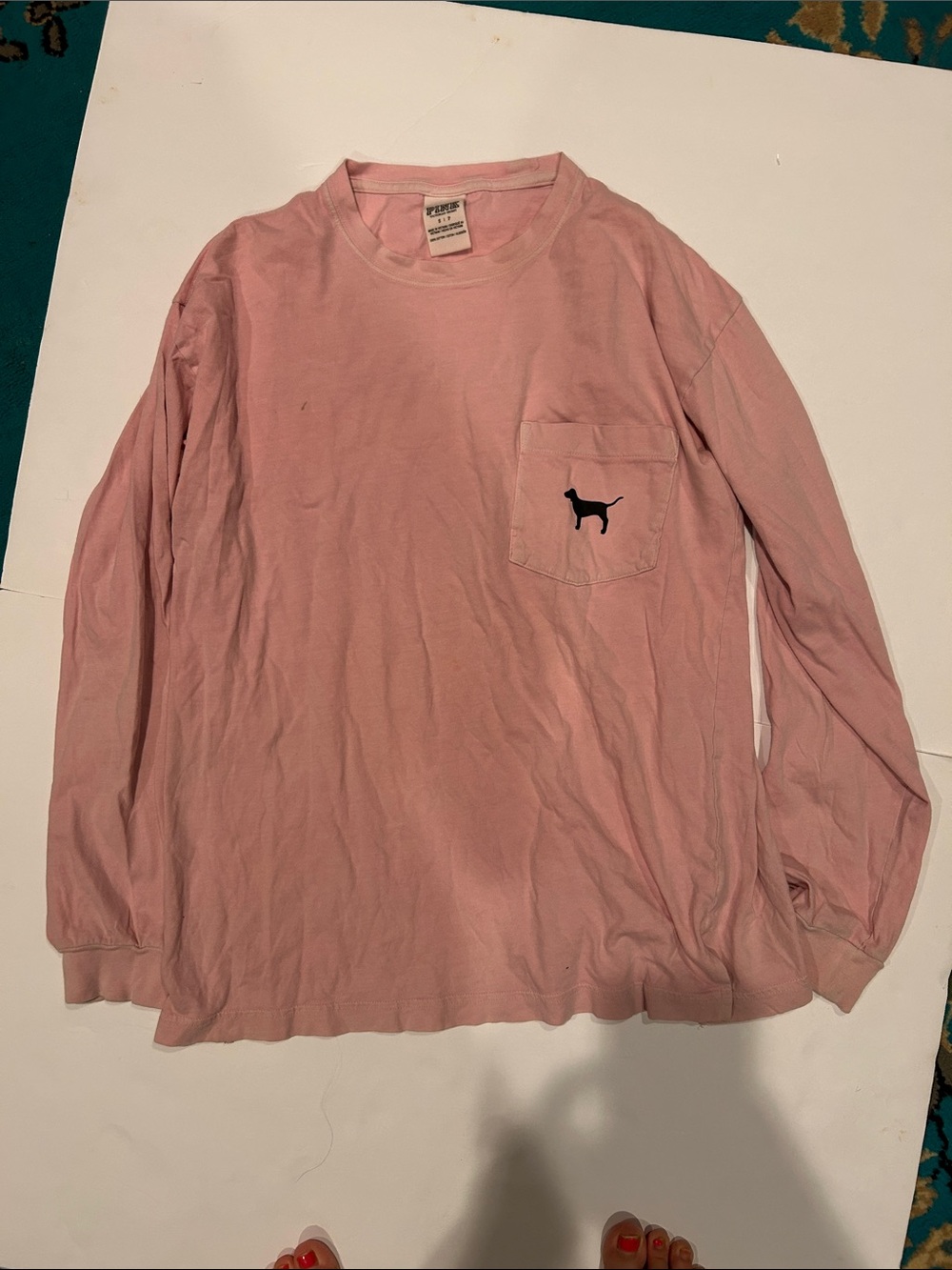 PINK Victoria's Secret Light Pink Long-Sleeve Pocket Tee with Dog Logo Size S